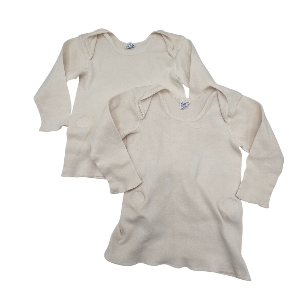 Vintage Carters 100% Cotton Long Sleeve Undershirts Set of 2 Cream Size 2 Year